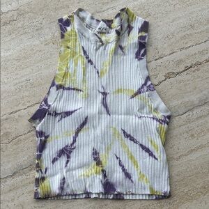 Garage Ribbed Tie-Dye Sleeveless Crop Top - Purple & Yellow size M